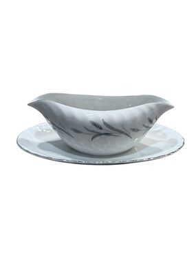 Harmony House Cynthia Gravy Boat Set Japan Silver Wheat Vintage Mid Century